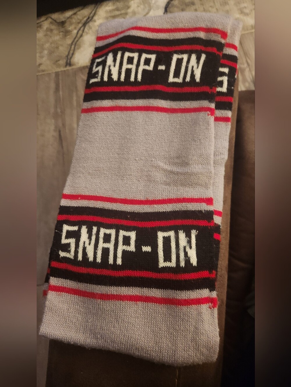 Vintage Snap-On Tools  Red Winter Grey Knitted Scarf 49"